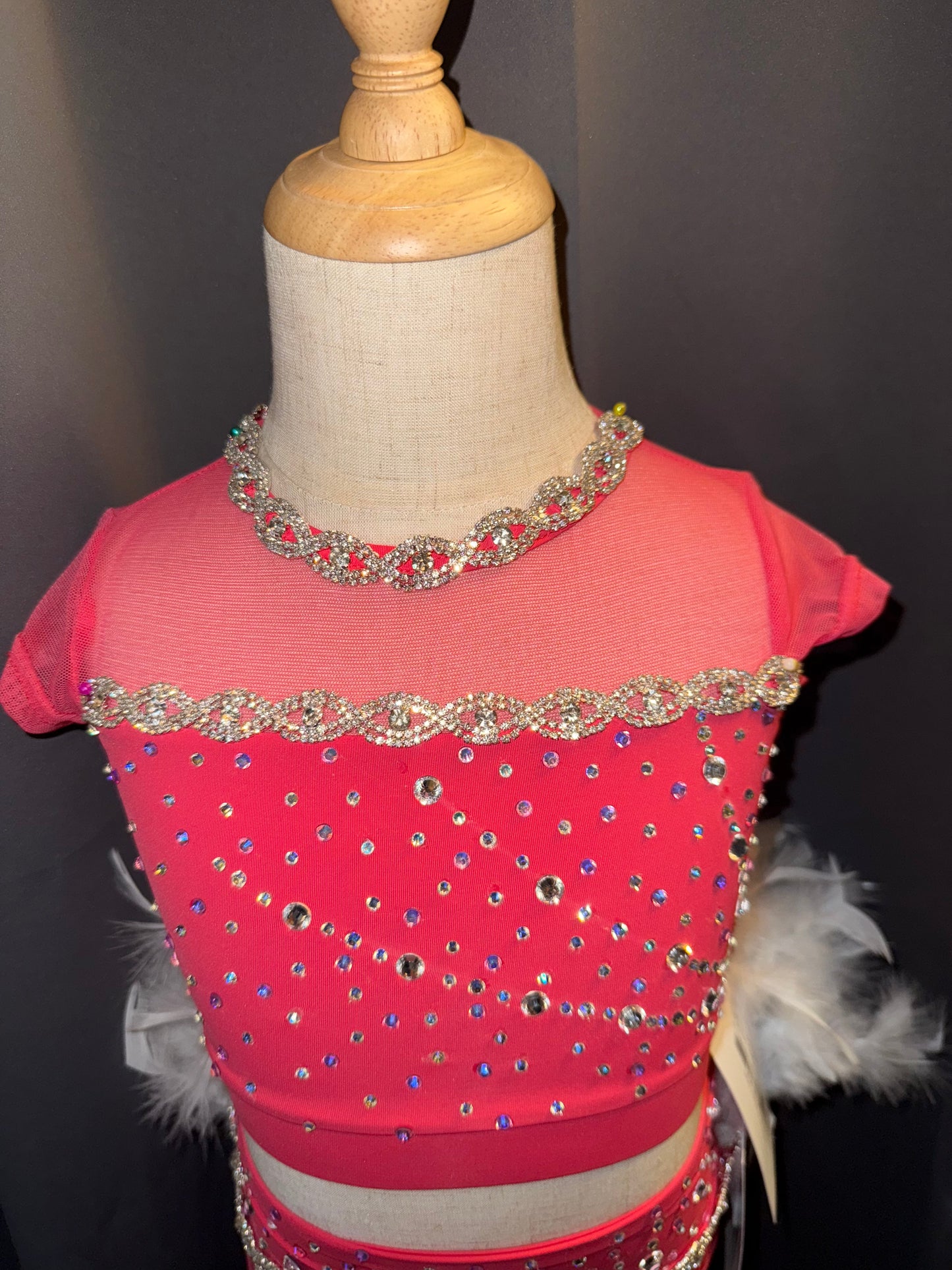 Pink Sugar – Sassy 2-Piece Jazz Costume with White Feathers & Real Crystals - Child Small