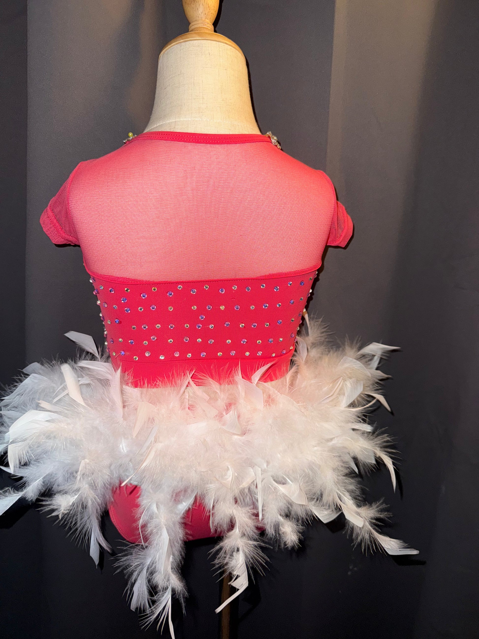 Pink Sugar – Sassy 2-Piece Jazz Costume with White Feathers & Real Crystals - Child Small