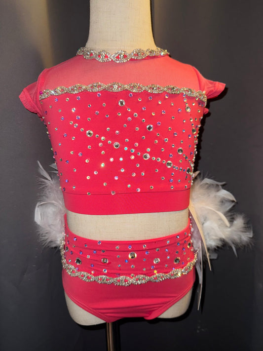 Pink Sugar – Sassy 2-Piece Jazz Costume with White Feathers & Real Crystals - Child Small
