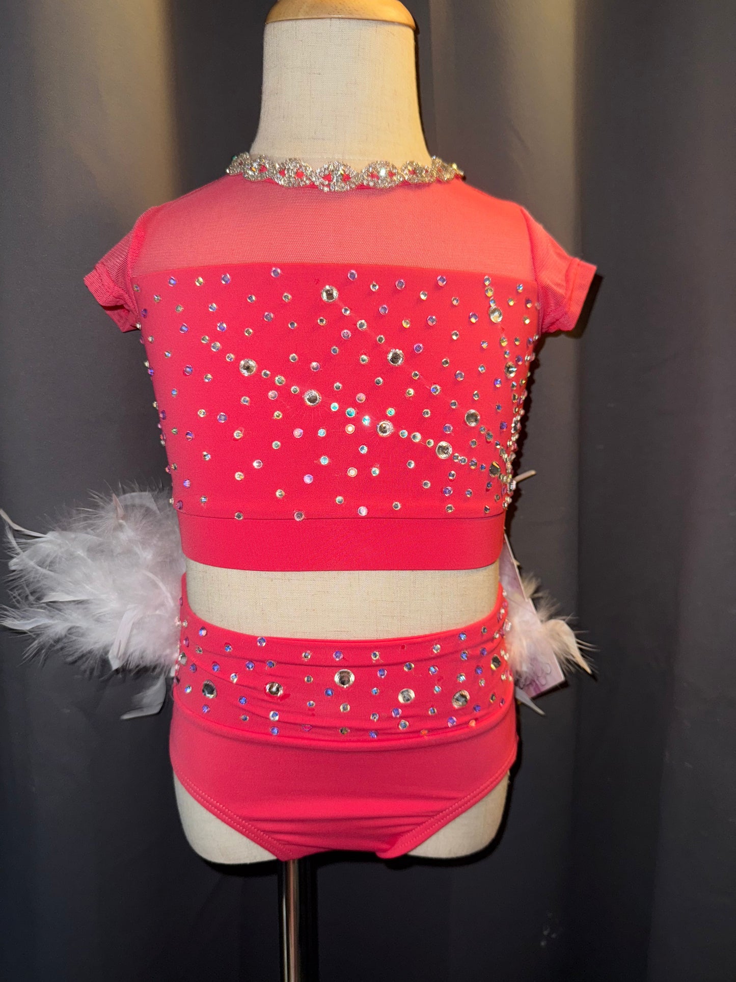 Pink Sugar – Sassy 2-Piece Jazz Costume with White Feathers & Real Crystals - Child Small