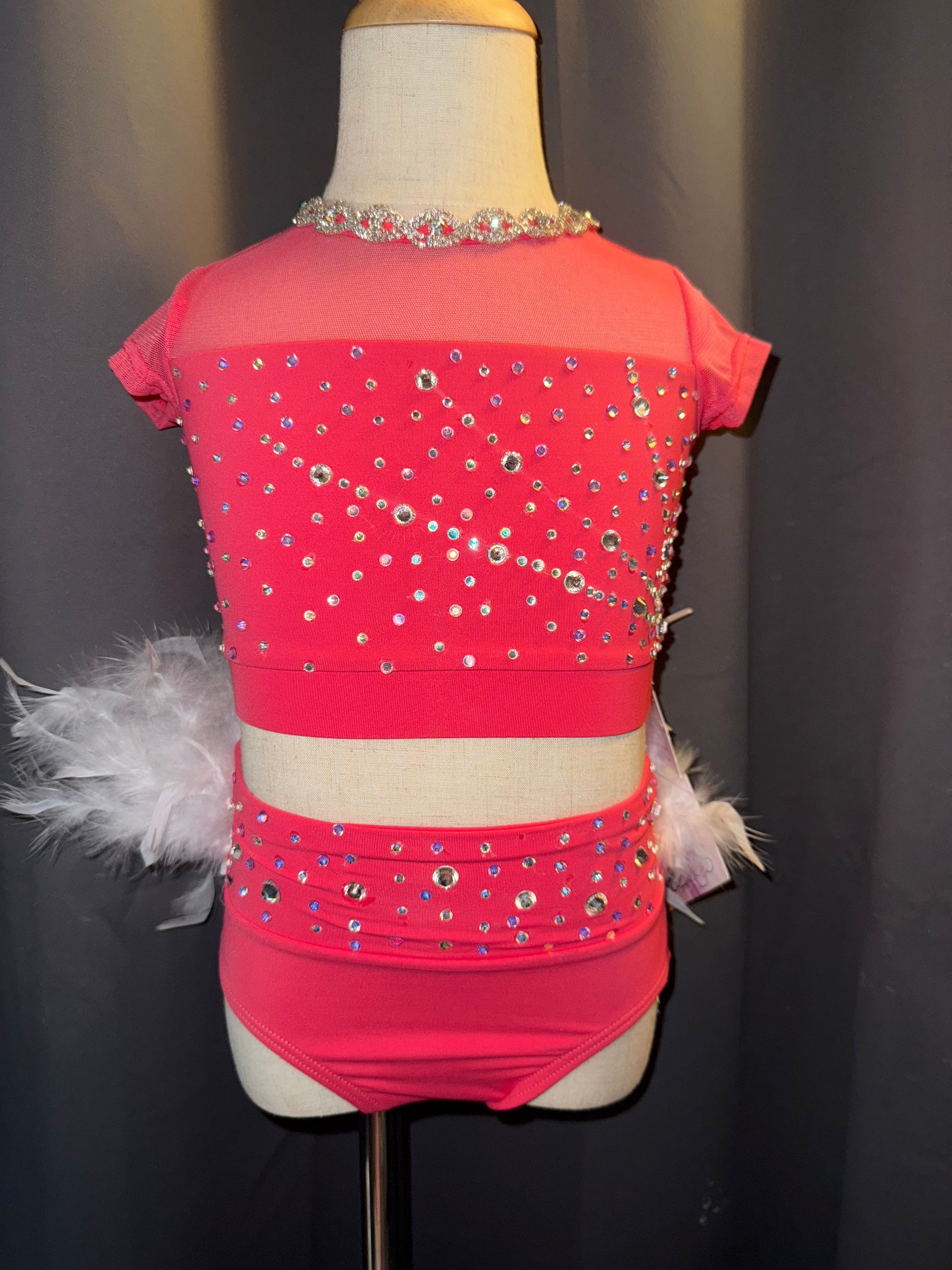 Pink Sugar – Sassy 2-Piece Jazz Costume with White Feathers & Real Crystals - Child Small