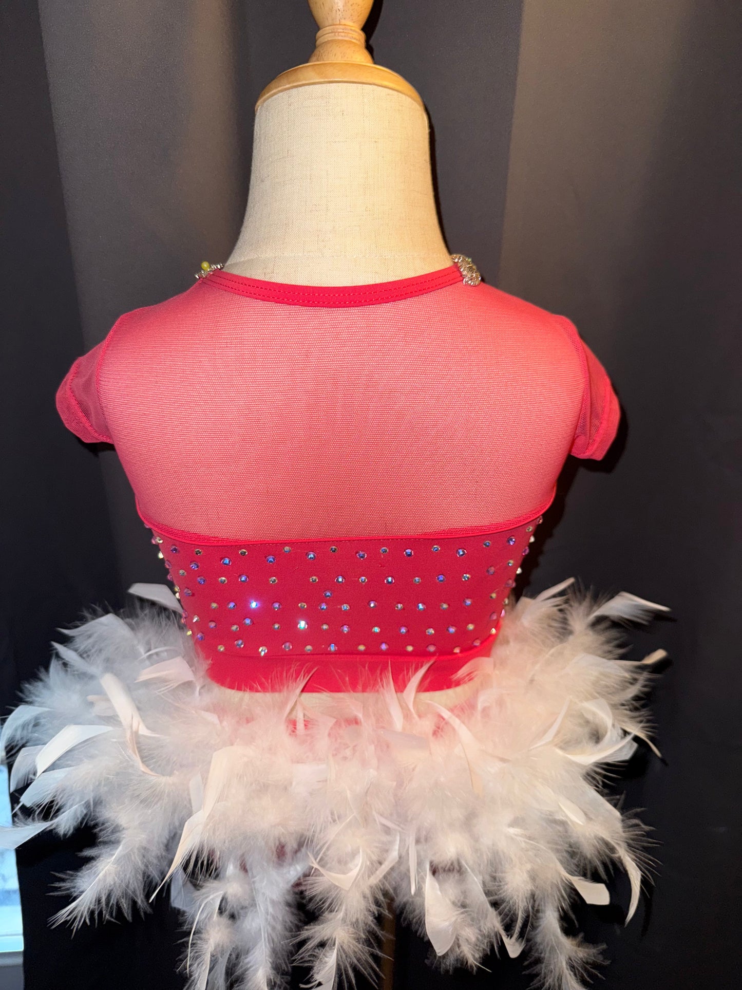Pink Sugar – Sassy 2-Piece Jazz Costume with White Feathers & Real Crystals - Child Small