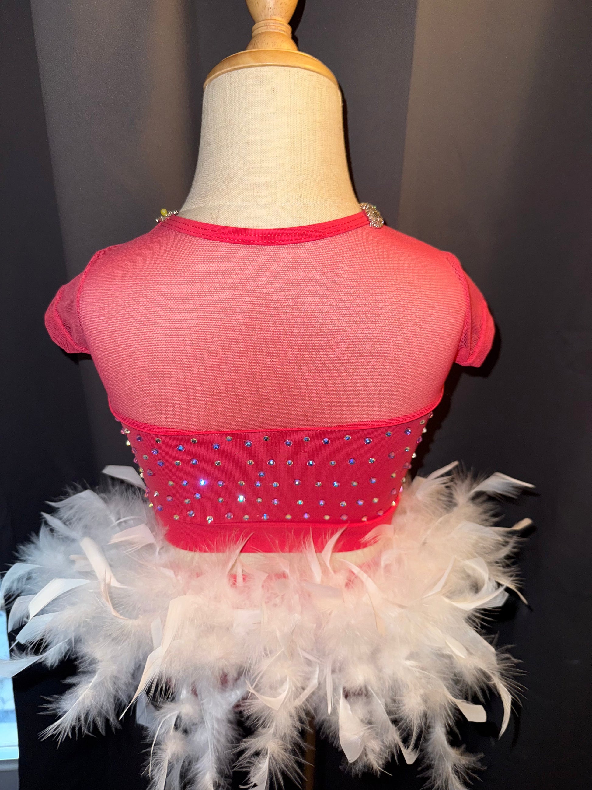 Pink Sugar – Sassy 2-Piece Jazz Costume with White Feathers & Real Crystals - Child Small