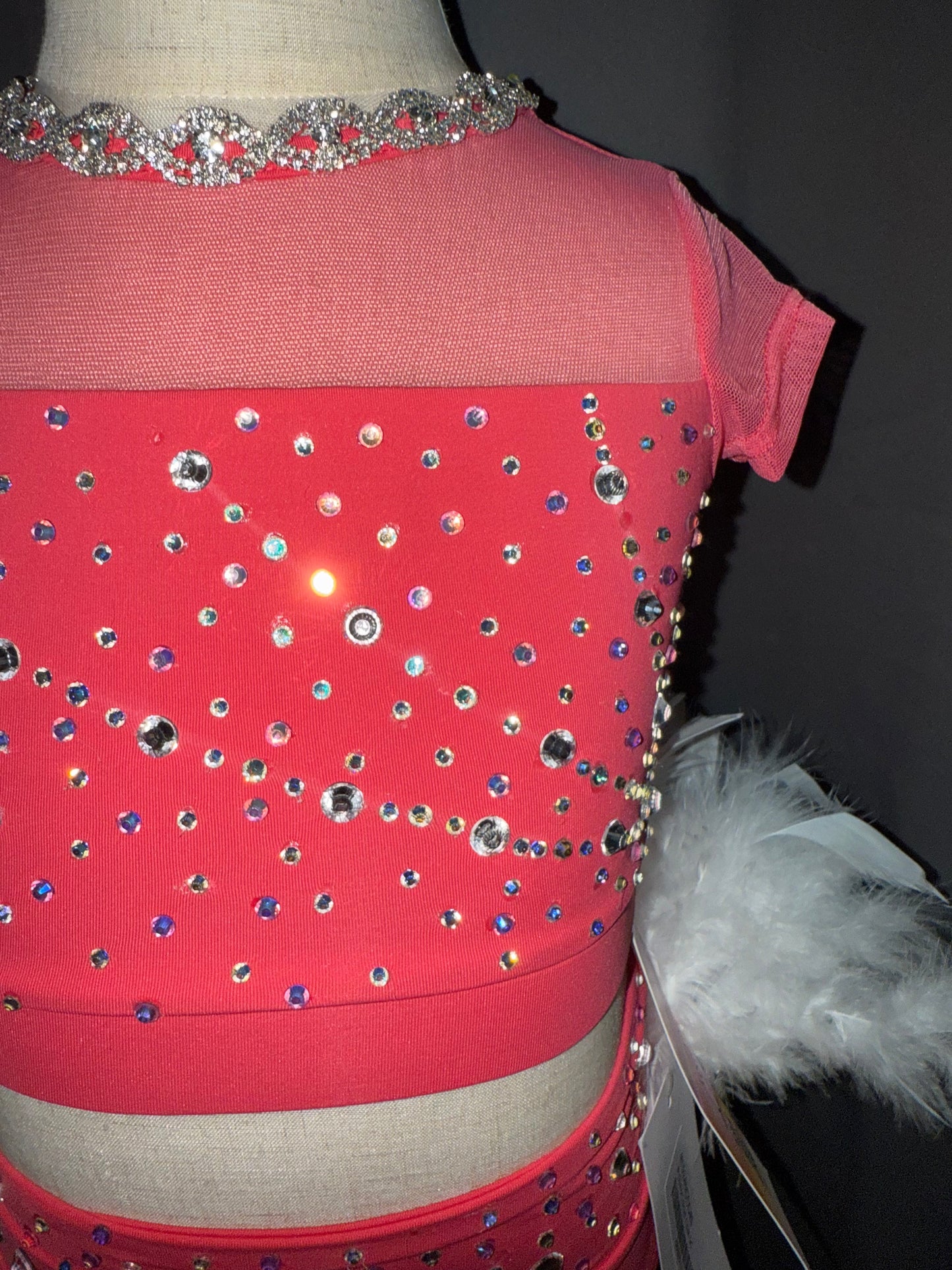 Pink Sugar – Sassy 2-Piece Jazz Costume with White Feathers & Real Crystals - Child Small