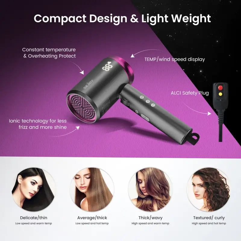 Hair dryer with safety plug.