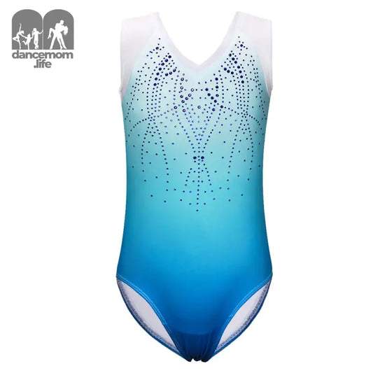 Blue ombre gymnastics leotard with rhinestones.