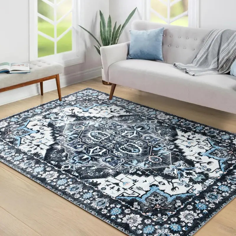 Soft Vintage Floral Area Rug – Non-Slip Low-Pile Carpet for Living Room Bedroom Dining & Kitchen