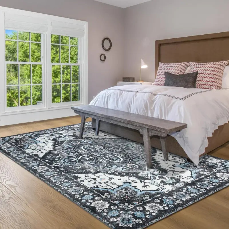 Soft Vintage Floral Area Rug – Non-Slip Low-Pile Carpet for Living Room Bedroom Dining & Kitchen