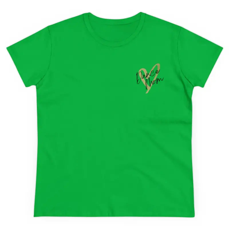 Bright green t-shirt with a small heart design on the chest.
