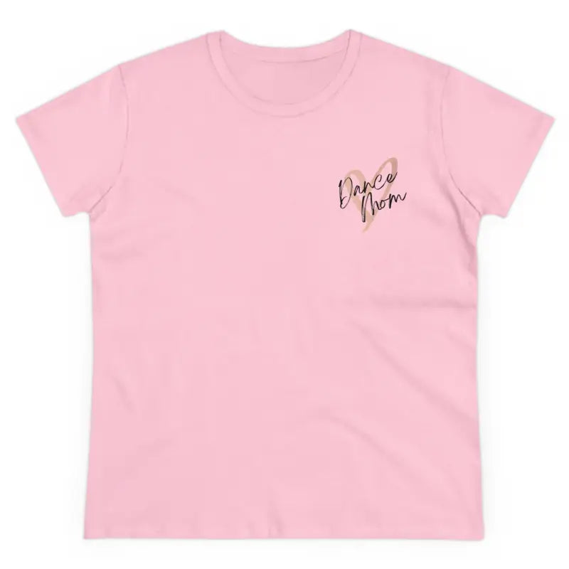 Pink t-shirt with small black text on the chest area.