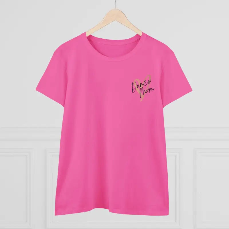 Pink t-shirt with small text design on the chest pocket area.