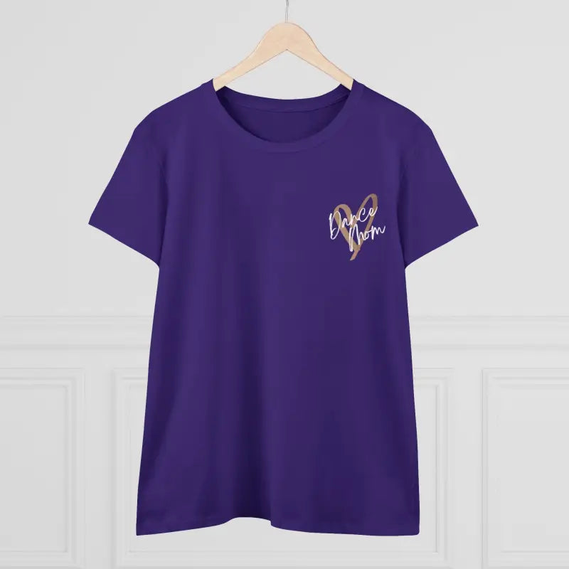 Purple t-shirt with a small decorative design on the chest.