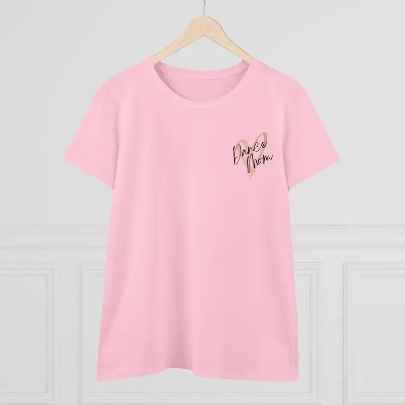 Pink t-shirt with small text design on the chest.