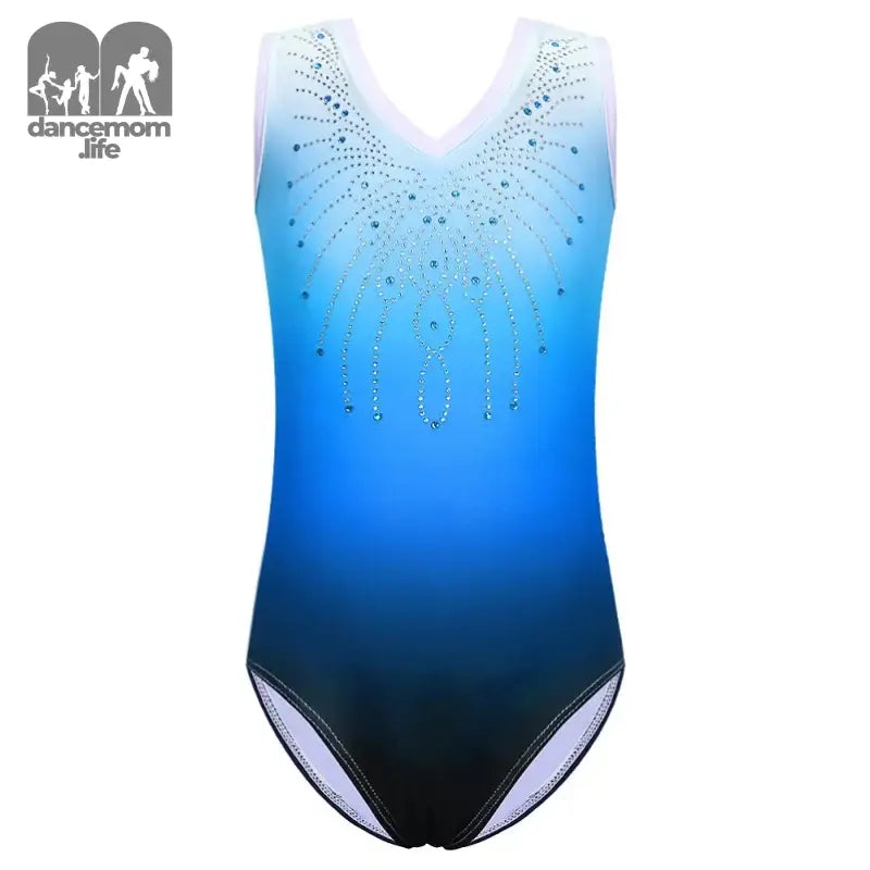 Blue ombre gymnastics leotard with rhinestones.