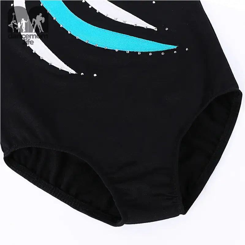 Black leotard with decorative accents.