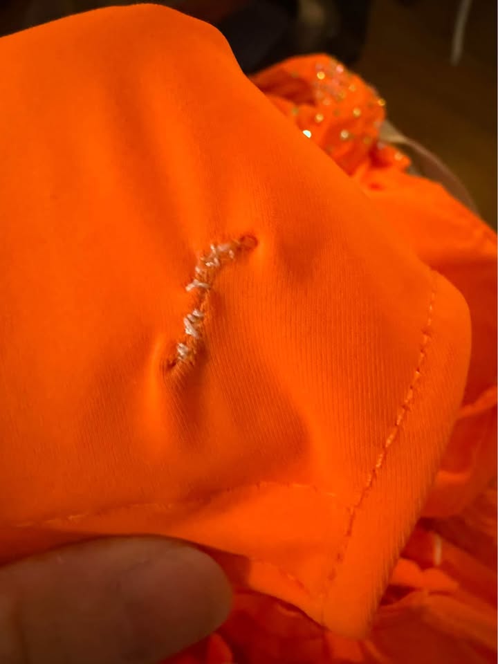 Tropical Fire - Adult Medium Bright Orange Latin Tap or Jazz Dance Costume with Hand-Stoned Crystals and Pearls
