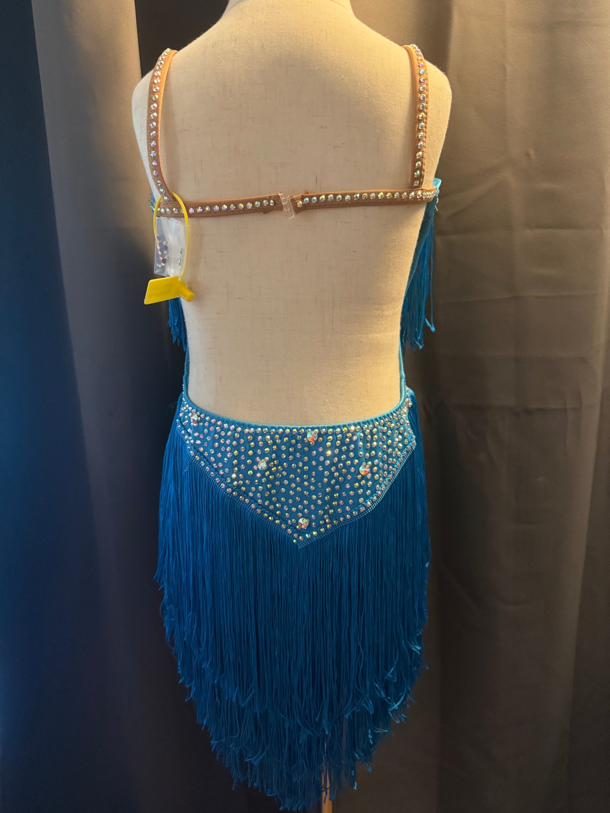Turquoise Samba – Turquoise Fringe Latin Dance Costume (Adult Size 4-6)
