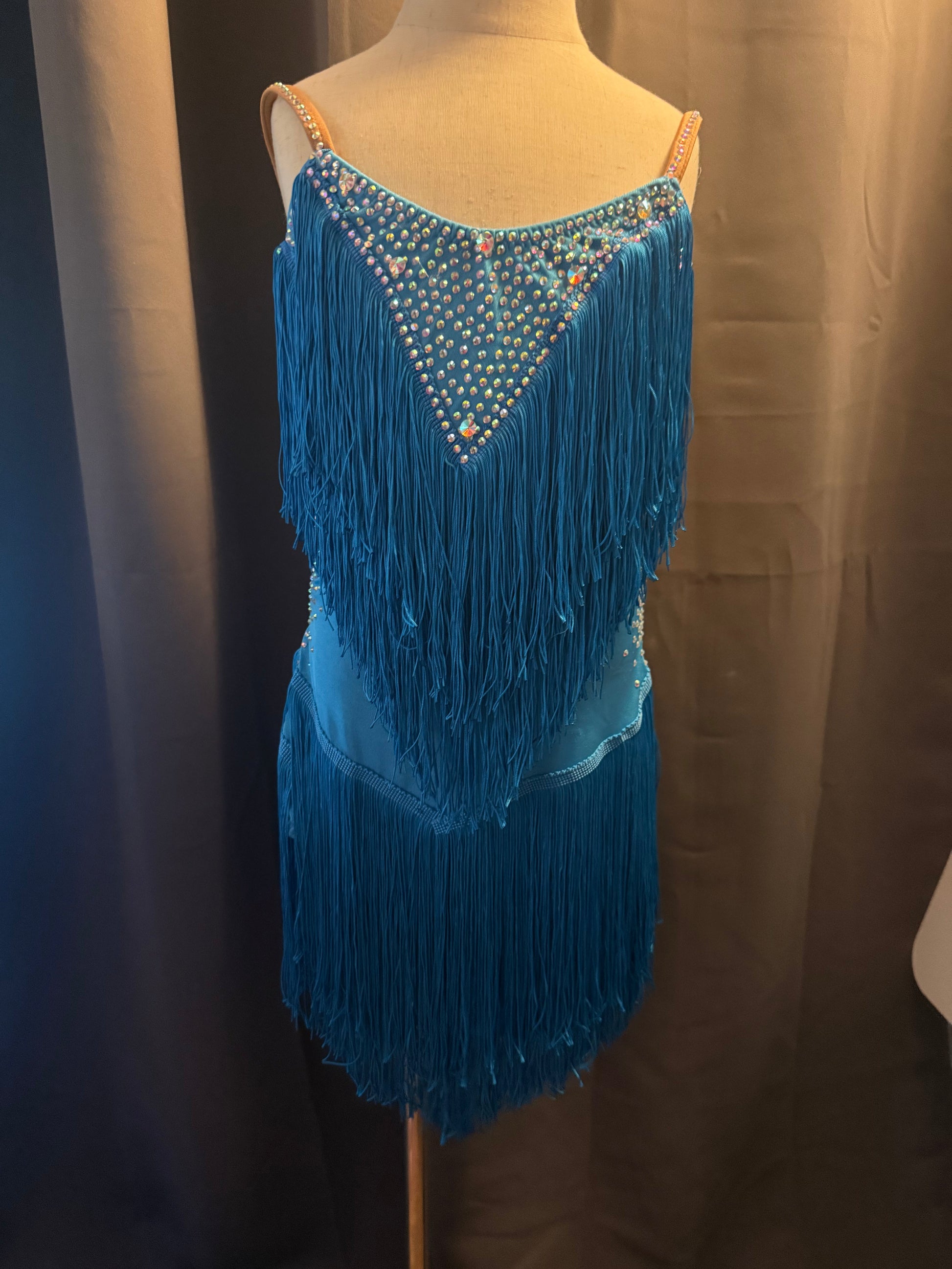 Turquoise Samba – Turquoise Fringe Latin Dance Costume (Adult Size 4-6)