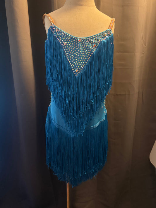 Turquoise Samba – Turquoise Fringe Latin Dance Costume (Adult Size 4-6)