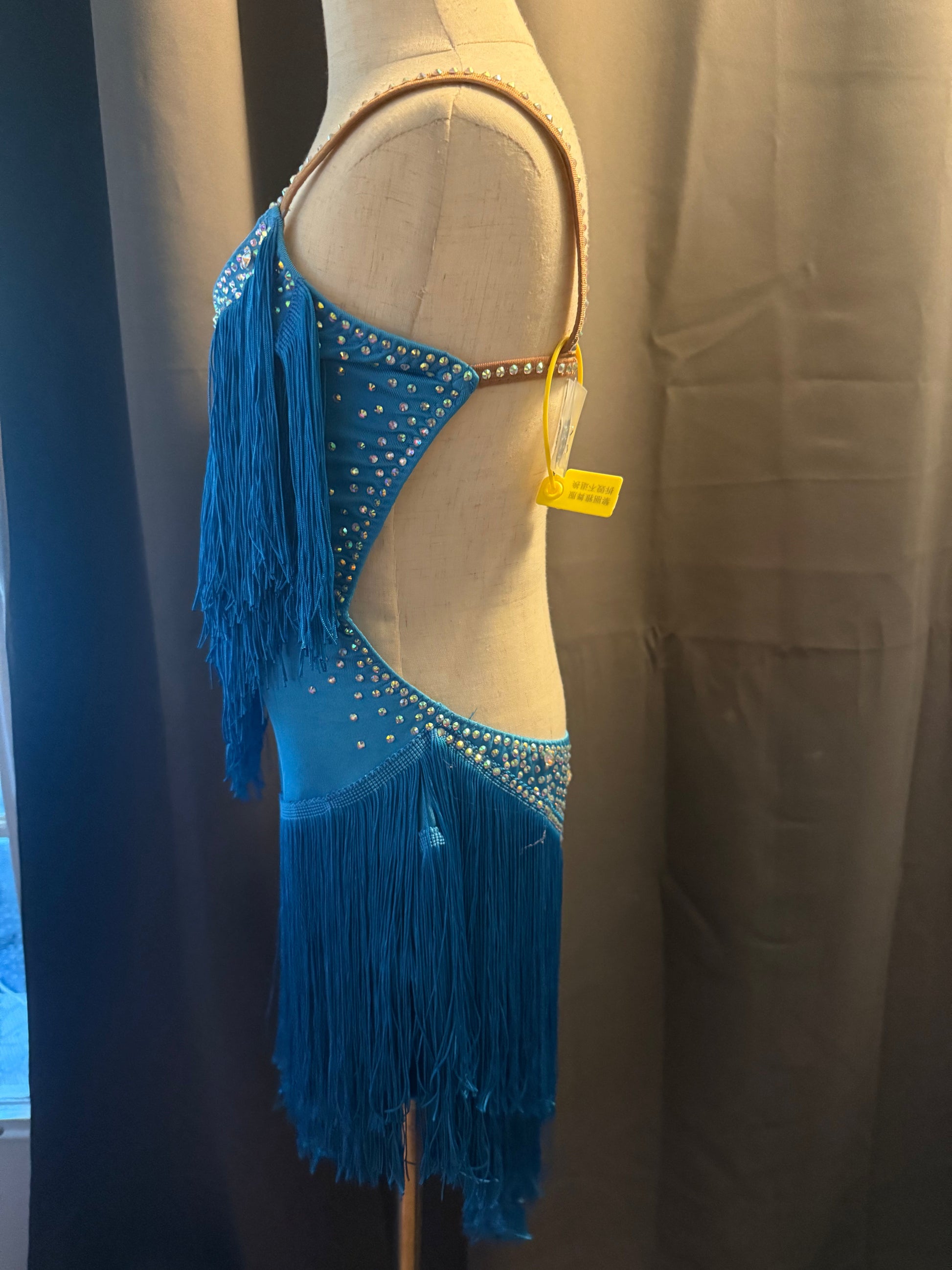 Turquoise Samba – Turquoise Fringe Latin Dance Costume (Adult Size 4-6)