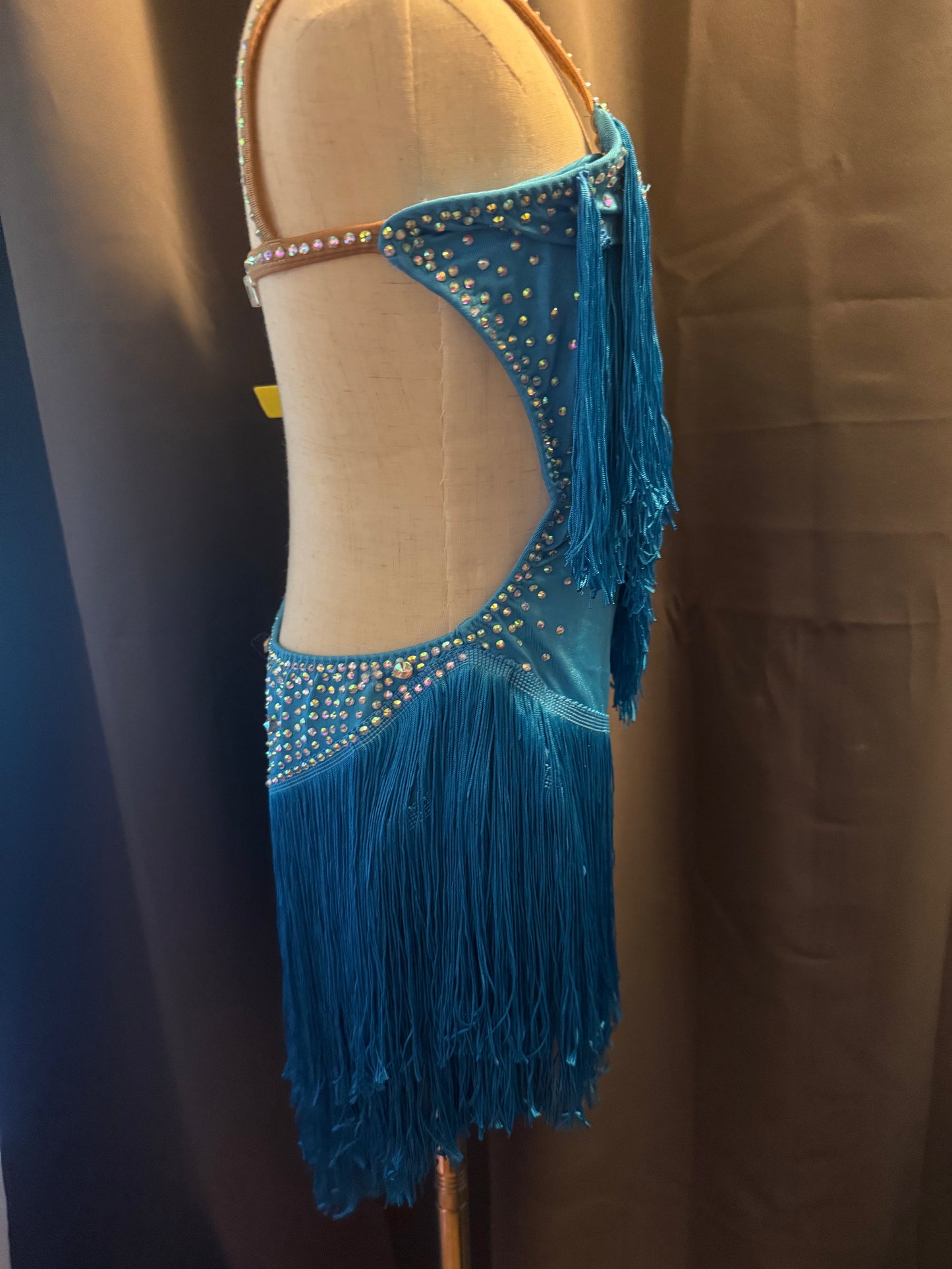 Turquoise Samba – Turquoise Fringe Latin Dance Costume (Adult Size 4-6)