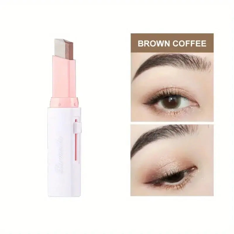 Dual-shade eyebrow pencil with application examples.