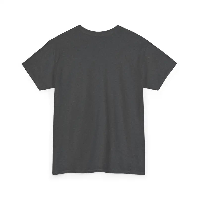 Plain dark gray t-shirt.