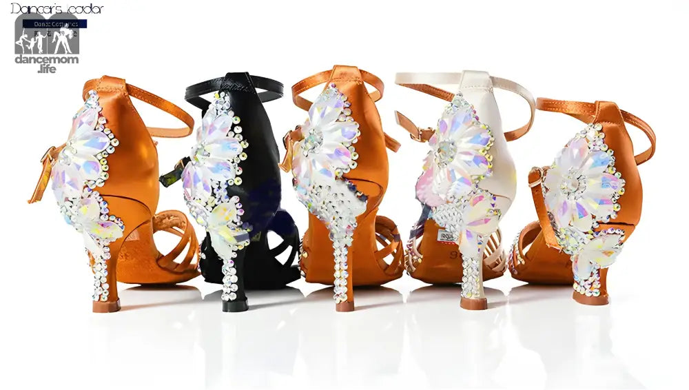 Rhinestone-embellished dance shoes.