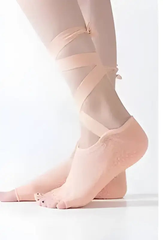 Ballet-inspired toe socks with ankle ribbons.