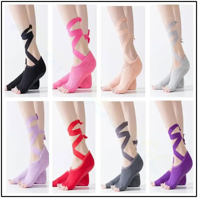 Toe socks with ankle ribbons.