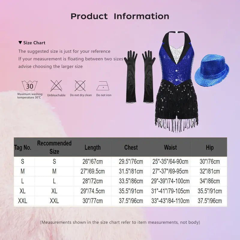 Sparkly blue and black halter dress with fringe detail at the hem.