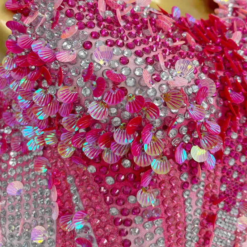 Pink and silver sequined fabric.
