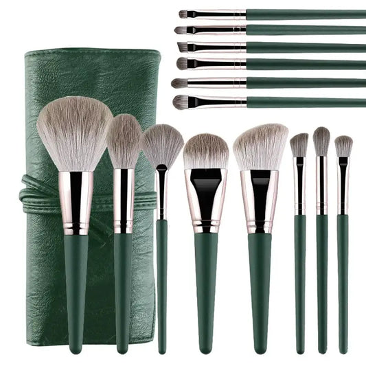 Green makeup brush set.