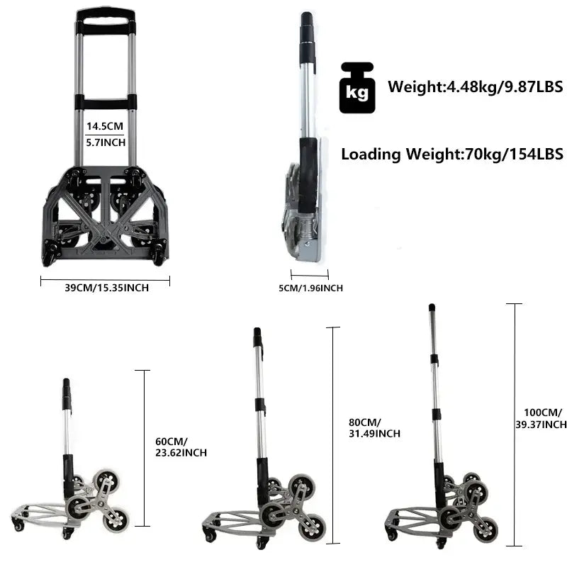150KG All Terrain Stair – Folding Hand Trolley with Bungee Cord for Cargo Transport 4 Types