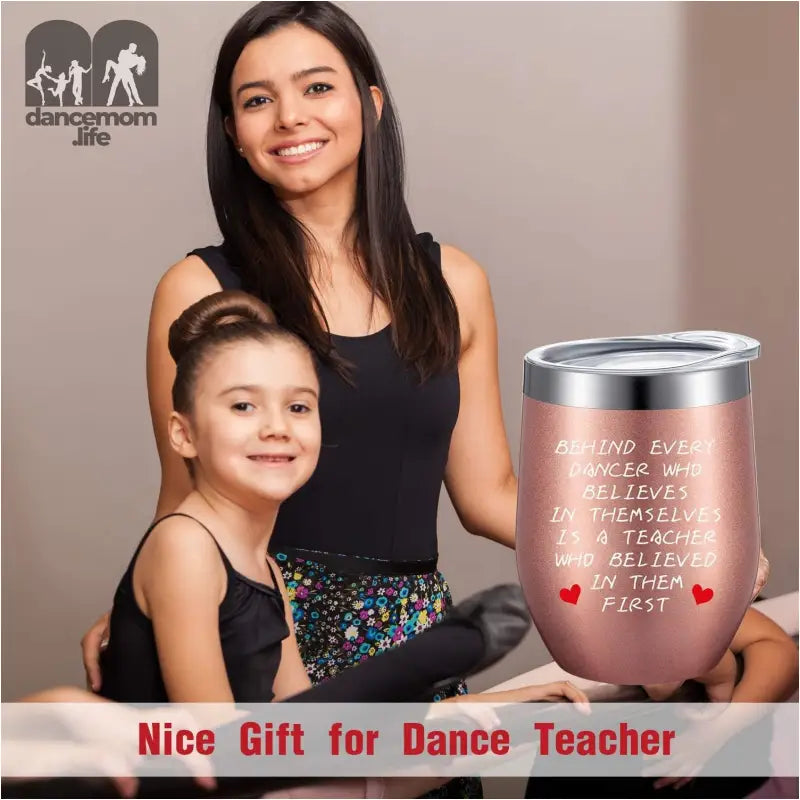 2 Pack Dance Teacher Appreciation Gift for Women, Customized End of Year Birthday Dance Teacher Christmas for Dance Instructor Gift, 12 Oz Wine Tumbler Glass with Lids Straws and Brushes