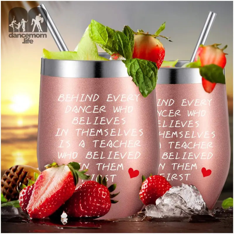 2 Pack Dance Teacher Appreciation Gift for Women, Customized End of Year Birthday Dance Teacher Christmas for Dance Instructor Gift, 12 Oz Wine Tumbler Glass with Lids Straws and Brushes