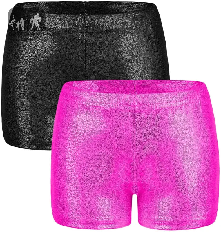 2 Packs Girls Gymnastics Shorts Tumbling Glitter Ballet Dance Shorts Athletic Shorts Sparkle Yoga Shorts