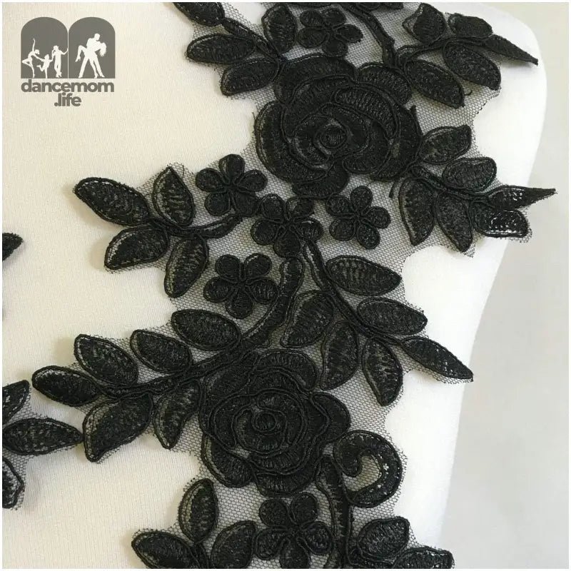 2Pair Black Lace Embroidery Big Flower Patch Children'S Wedding Dress Costume DIY Decorative Flower Flower Stickers (Black E)