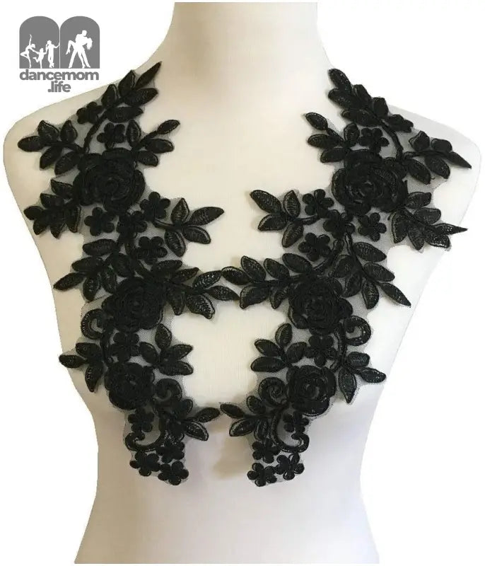 2Pair Black Lace Embroidery Big Flower Patch Children'S Wedding Dress Costume DIY Decorative Flower Flower Stickers (Black E)