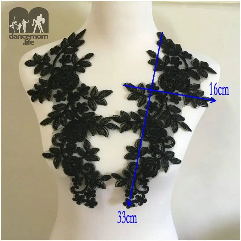 2Pair Black Lace Embroidery Big Flower Patch Children'S Wedding Dress Costume DIY Decorative Flower Flower Stickers (Black E)