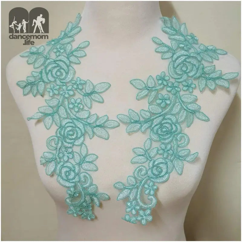 2Pair Lace Embroidery Big Flower Patch Children'S Wedding Dress Costume DIY Decorative Flower Flower Stickers (Light Blue E)