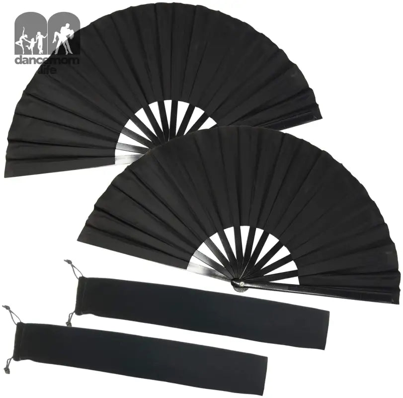 2PCS Large Folding Silk Hand Fan Hand Folding Fans Chinese Tai Chi Folding Fan for Men and Women Performance, Dance, Decorations, Festival, Gift (Black X2)