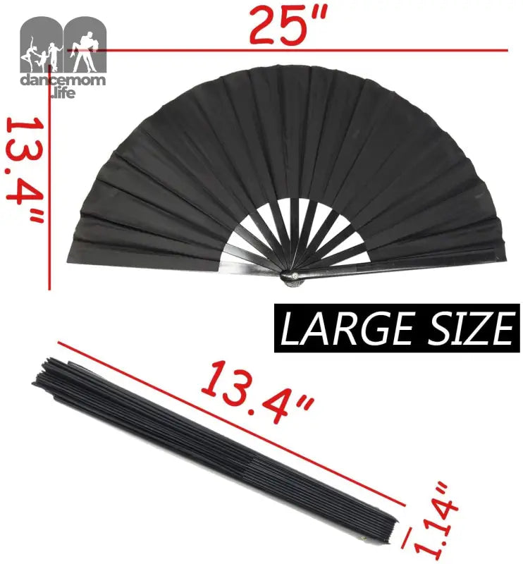 2PCS Large Folding Silk Hand Fan Hand Folding Fans Chinese Tai Chi Folding Fan for Men and Women Performance, Dance, Decorations, Festival, Gift (Black X2)