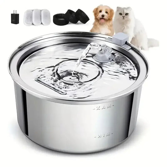 Stainless steel pet water fountain.