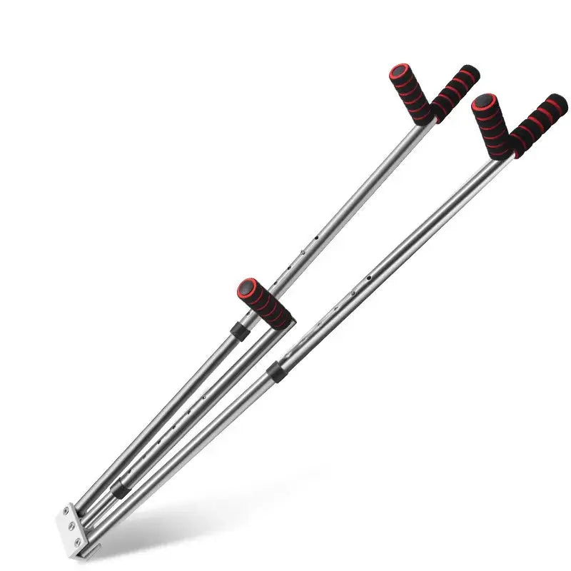 Pair of hands-free crutches with adjustable height.
