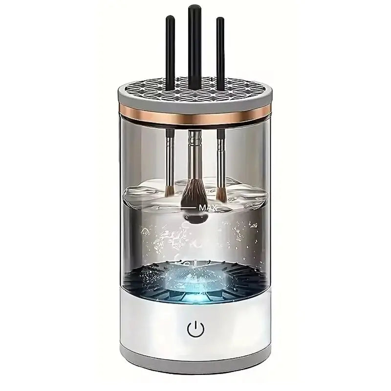Makeup brush cleaning device.