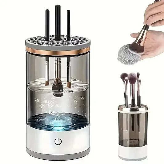 Makeup brush cleaning device.