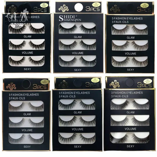 Six boxes of false eyelashes.
