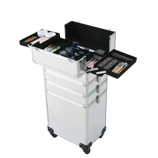 Silver rolling makeup case.