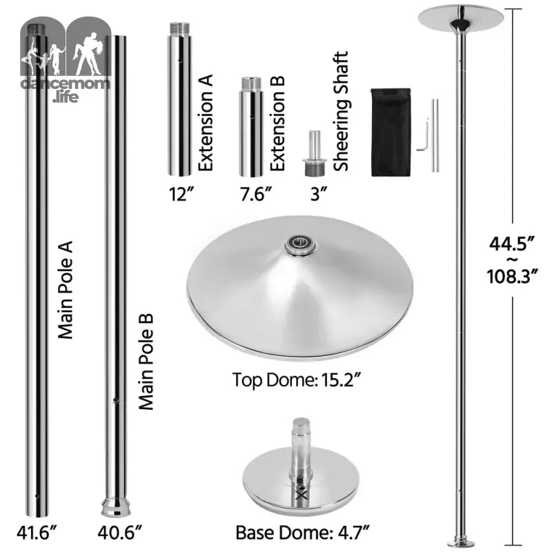 45Mm Height Adjustable Portable Removable Dance Pole, Silver